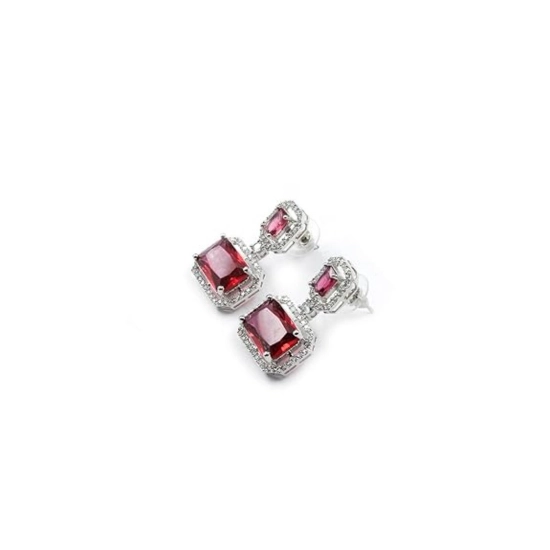 Generic Women's Brass Silver Plated Drop Earrings (Red) Generic Women's Brass Silver Plated Drop Earrings (Red)