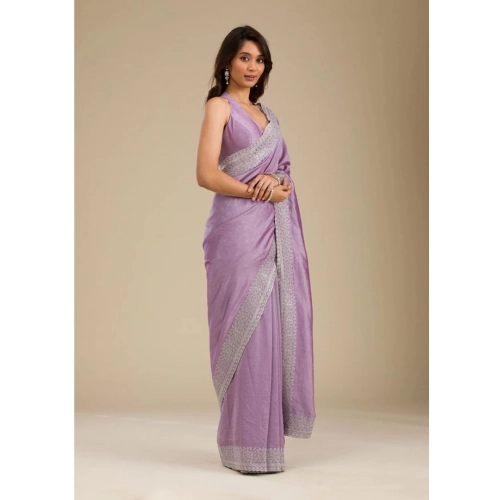 Women's Silk Embroidred Saree With Unstitched Blouse 5.5Mtr (Purple)
