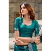 Generic Women's Faux Shimmer Geometric Ready to wear Saree With Unstitched Blouse 5.5Mtr (Teal) Generic Women's Faux Shimmer Geometric Ready to wear Saree With Unstitched Blouse 5.5Mtr (Teal)