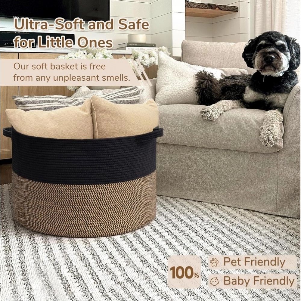 Generic Cotton Pack Of_1 16x14 Inch Storage Basket For Clothes With Out Lid (Black-Beige-Black) Generic Cotton Pack Of_1 16x14 Inch Storage Basket For Clothes With Out Lid (Black-Beige-Black)