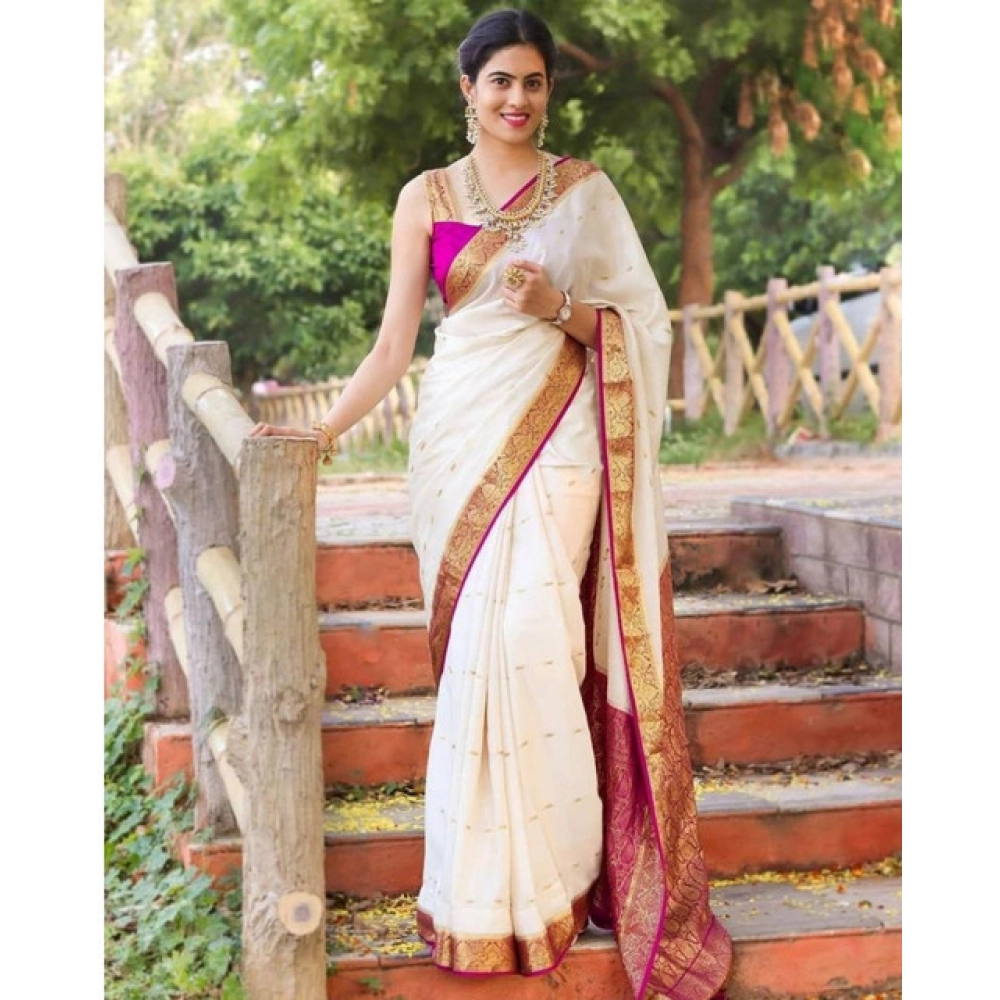 Generic Women's Soft Litchi Silk Jacquard Work Saree With Unstitched Blouse 5.5Mtr (White) Generic Women's Soft Litchi Silk Jacquard Work Saree With Unstitched Blouse 5.5Mtr (White)