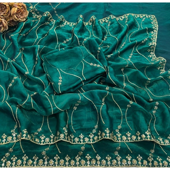 Generic Women's Slik Embellished Saree With Unstitched Blouse 5.5Mtr (Bottle Green) Generic Women's Slik Embellished Saree With Unstitched Blouse 5.5Mtr (Bottle Green)