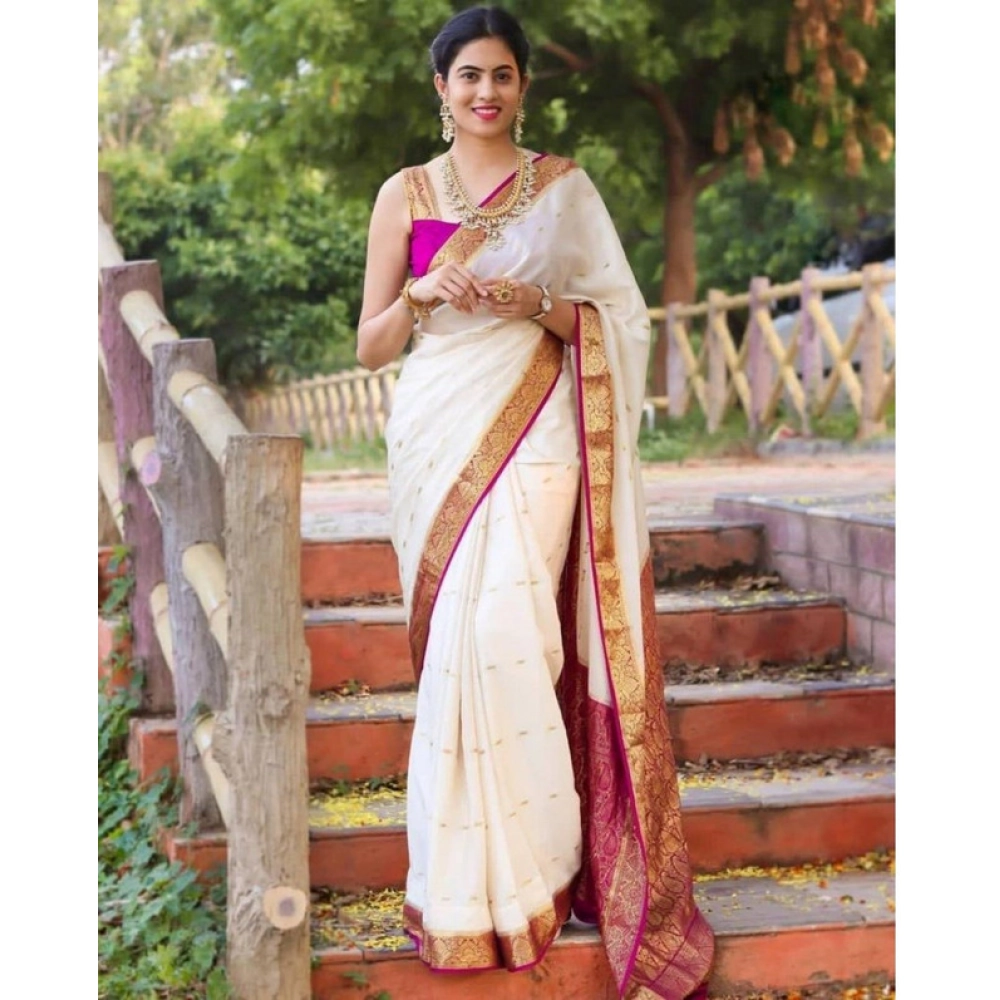 Generic Women's Soft Litchi Silk Jacquard Work Saree With Unstitched Blouse 5.5Mtr (White) Generic Women's Soft Litchi Silk Jacquard Work Saree With Unstitched Blouse 5.5Mtr (White)