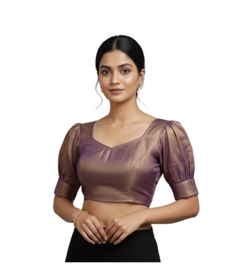 Generic Women's Erode Silk V Neck Padded Blouse (Purple, 38 Ready Size (Self-Alterable 36–40)