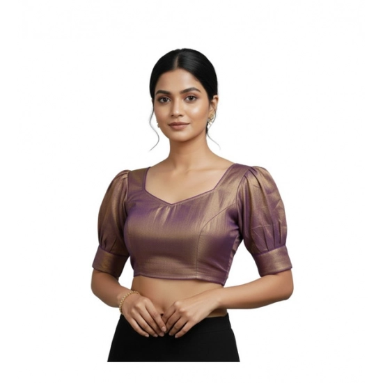 Generic Women's Erode Silk V Neck Padded Blouse (Purple, 38 Ready Size (Self-Alterable 36–40)