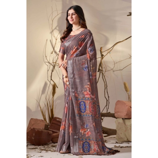 Generic Women's Faux_Linen Printed Saree With Unstitched Blouse 5.5Mtr (Light_Brown) Generic Women's Faux_Linen Printed Saree With Unstitched Blouse 5.5Mtr (Light_Brown)