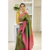 Generic Women's Soft Lichi Silk Printed Saree With Unstitched Blouse 5.5Mtr (Mehndi-Green)