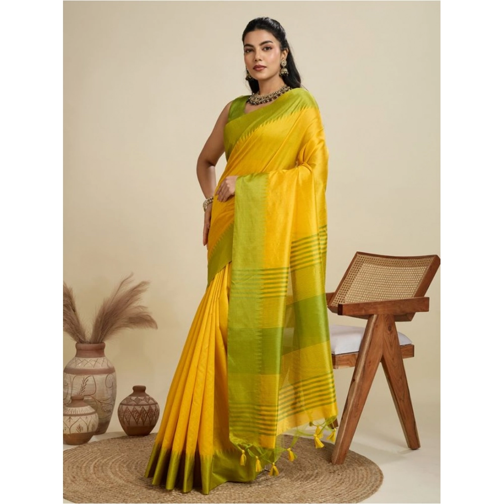 Generic Women's Raw_Silk Woven Saree With Unstitched Blouse 5.5Mtr (Yellow)