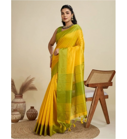 Generic Women's Raw_Silk Woven Saree With Unstitched Blouse 5.5Mtr (Yellow) Generic Women's Raw_Silk Woven Saree With Unstitched Blouse 5.5Mtr (Yellow)