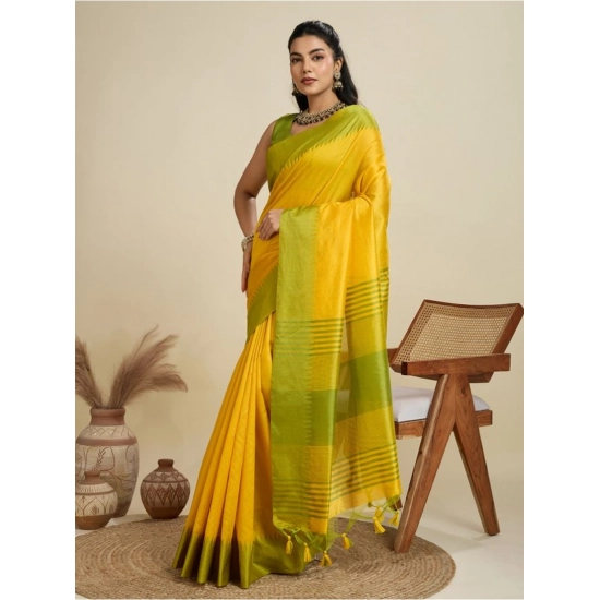 Generic Women's Raw_Silk Woven Saree With Unstitched Blouse 5.5Mtr (Yellow) Generic Women's Raw_Silk Woven Saree With Unstitched Blouse 5.5Mtr (Yellow)