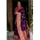 Generic Women's Soft Litchi Silk Jacquard Work Saree With Unstitched Blouse 5.5Mtr (Purple)