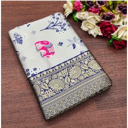 Generic Women's Soft Litchi Silk Jacquard Work Saree With Unstitched Blouse 5.5Mtr (Blue)