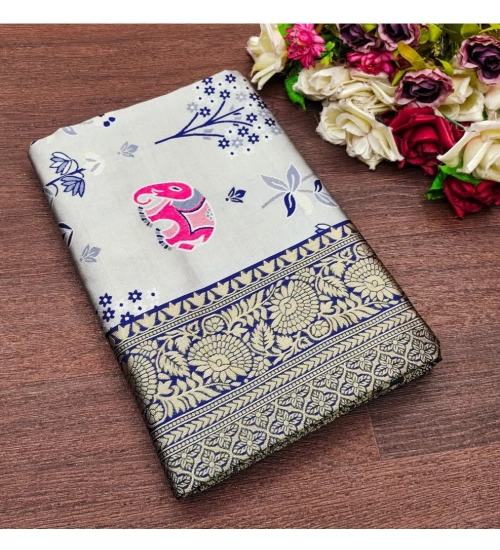 Generic Women's Soft Litchi Silk Jacquard Work Saree With Unstitched Blouse 5.5Mtr (Blue)