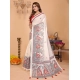 Generic Women's Linen Cotton Printed Saree With Unstitched Blouse 5.5Mtr (Off White)