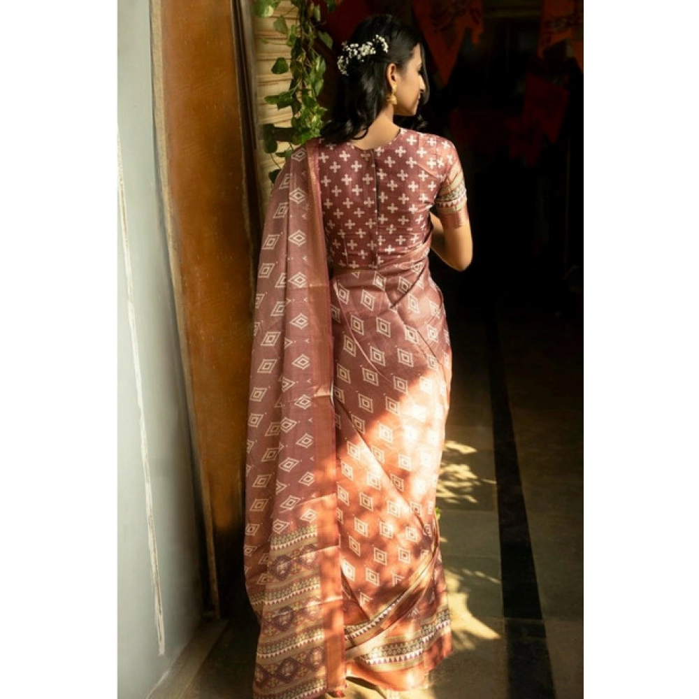 Women's Polyester Printed Saree With Unstitched Blouse 5.5 Mtr (Maroon)