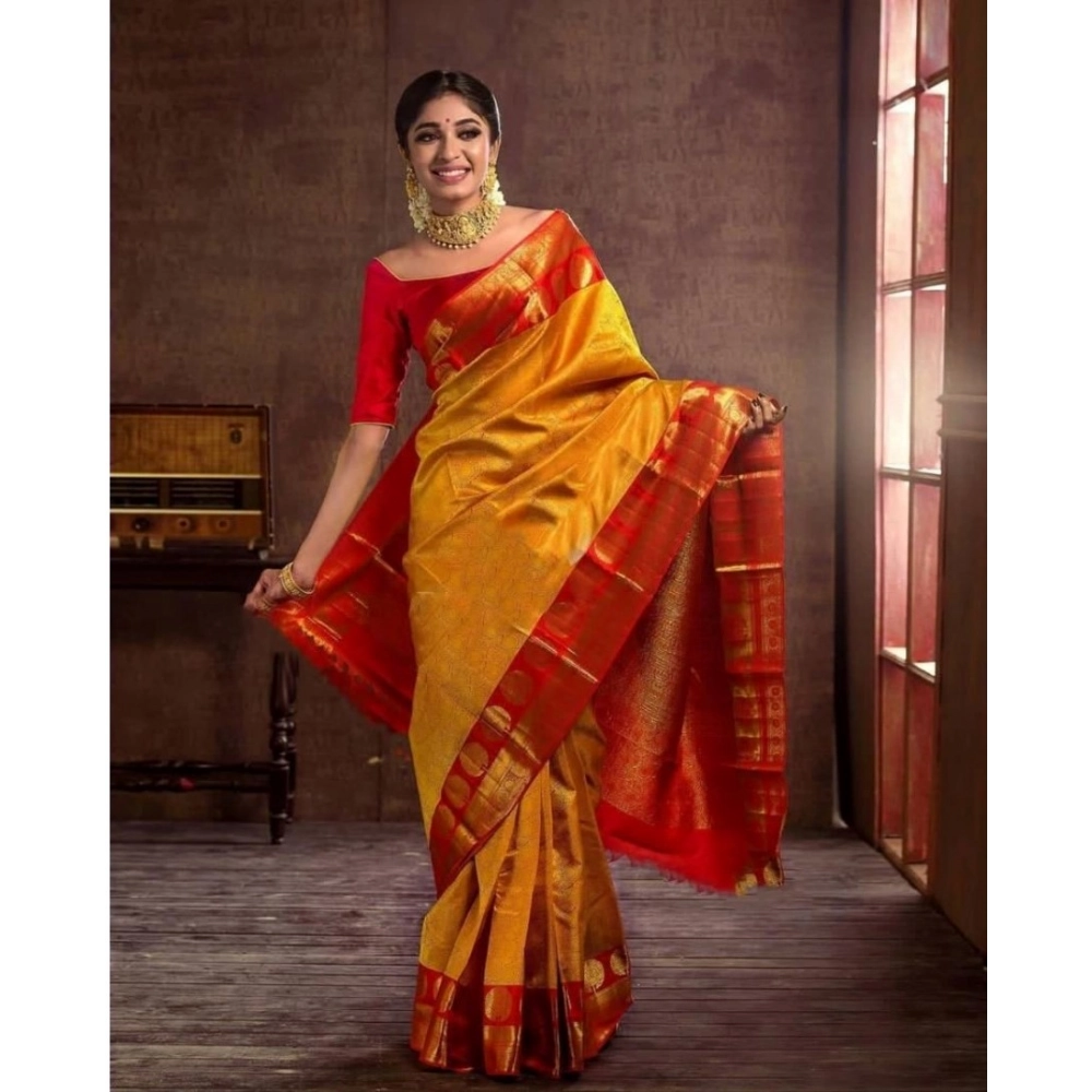 Generic Women's Soft Litchi Silk Jacquard Work Saree With Unstitched Blouse 5.5Mtr (Mustard Yellow) Generic Women's Soft Litchi Silk Jacquard Work Saree With Unstitched Blouse 5.5Mtr (Mustard Yellow)