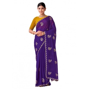 Generic Women's Digital Printed  Georgette Saree With Unstitched Blouse (Purple, 5-6 Mtrs)