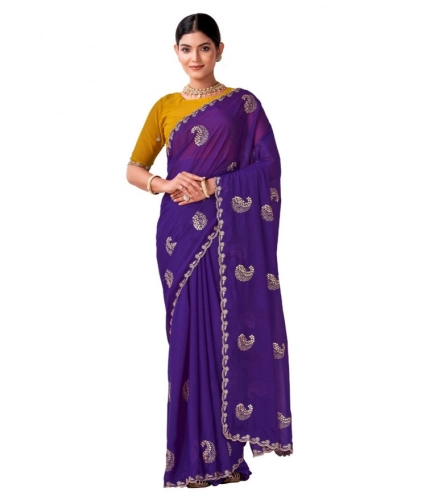 Generic Women's Digital Printed  Georgette Saree With Unstitched Blouse (Purple, 5-6 Mtrs)