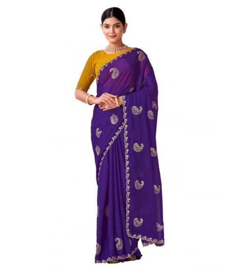 Generic Women's Digital Printed  Georgette Saree With Unstitched Blouse (Purple, 5-6 Mtrs)