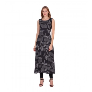 Generic Women's Casual Crepe Sleeveless Slit Dress (Black)