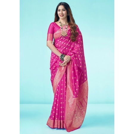 Generic Women's Jacquard Printed Saree With Unstitched Blouse 5.5Mtr (Pink)