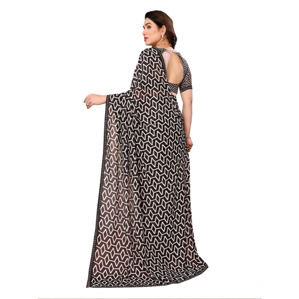 Generic Women's Georgette Printed Saree With Unstitched Blouse 5.5Mtr (Black) Generic Women's Georgette Printed Saree With Unstitched Blouse 5.5Mtr (Black)