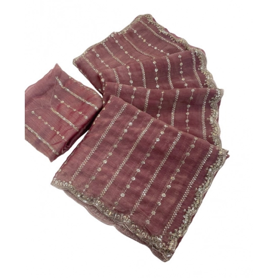 Generic Women's Slik Embellished Saree With Unstitched Blouse 5.5Mtr (Pink)