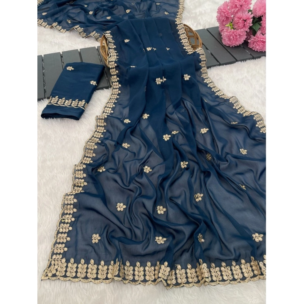 Generic Women's Georgette Embroidered Saree With Unstitched Blouse 5.5Mtr (Blue) Generic Women's Georgette Embroidered Saree With Unstitched Blouse 5.5Mtr (Blue)