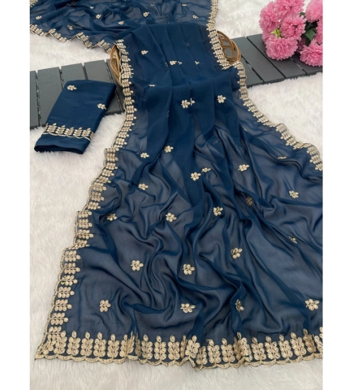 Generic Women's Georgette Embroidered Saree With Unstitched Blouse 5.5Mtr (Blue) Generic Women's Georgette Embroidered Saree With Unstitched Blouse 5.5Mtr (Blue)