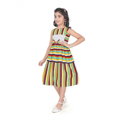 Generic Girl's Pure Cotton Striped Sleeve Less Round Neck Dress (Multicolor)