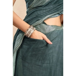 Generic Women's Faux Linen Floral Ready to wear Saree With Unstitched Blouse 5.5Mtr (Light_Teal)