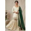Generic Women's Silk Embroidered 3/4th Sleeve V-Neck Kurti With Sharara Pant and Dupatta Set (Cream & Bottle Green) Generic Women's Silk Embroidered 3/4th Sleeve V-Neck Kurti With Sharara Pant and Dupatta Set (Cream & Bottle Green)