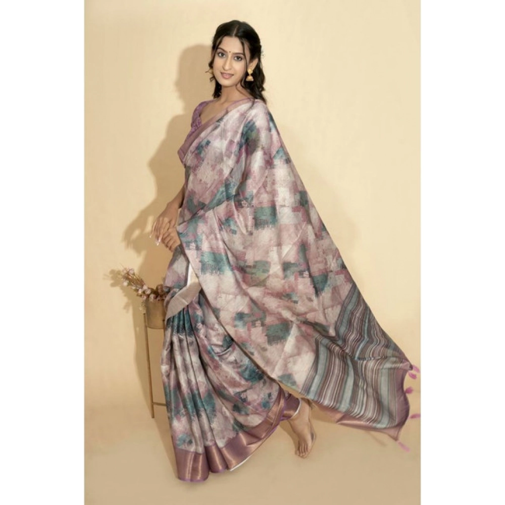 Women's Polyester Printed Saree With Unstitched Blouse 5.5 Mtr (Multicolor)