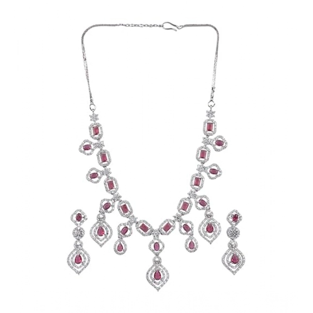 Generic Women's Brass Silver Plated Necklace set (Red)