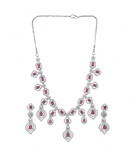 Generic Women's Brass Silver Plated Necklace set (Red) Generic Women's Brass Silver Plated Necklace set (Red)