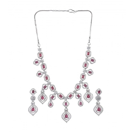 Generic Women's Brass Silver Plated Necklace set (Red) Generic Women's Brass Silver Plated Necklace set (Red)