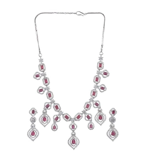Generic Women's Brass Silver Plated Necklace set (Red) Generic Women's Brass Silver Plated Necklace set (Red)