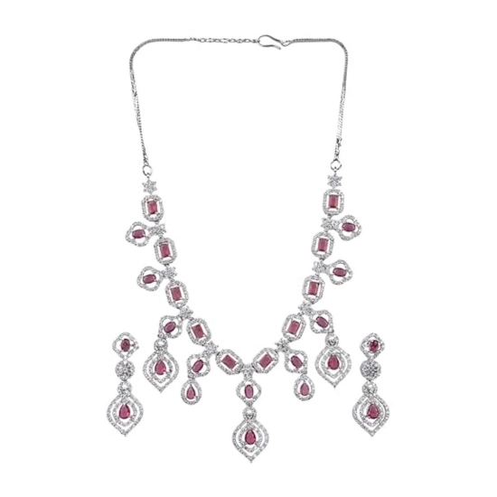 Generic Women's Brass Silver Plated Necklace set (Red)