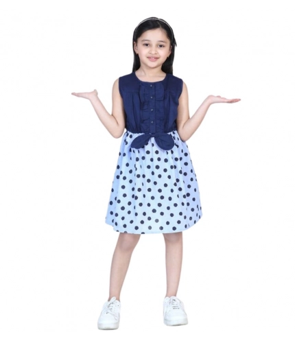 Generic Girl's Denim Polka Sleeveless Dress (Blue)