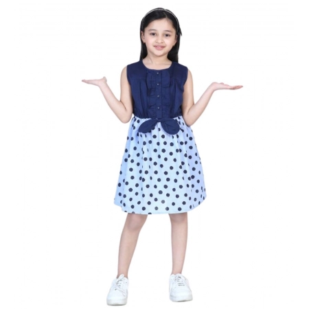 Generic Girl's Denim Polka Sleeveless Dress (Blue) Generic Girl's Denim Polka Sleeveless Dress (Blue)