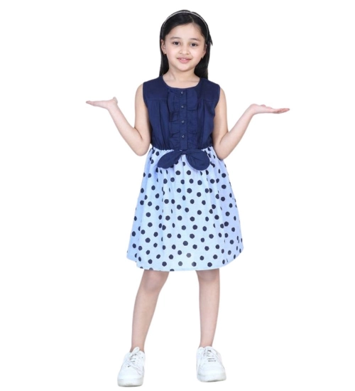 Generic Girl's Denim Polka Sleeveless Dress (Blue)
