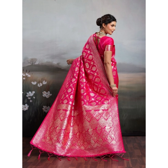 Generic Women's Silk Blend Printed Saree With Unstitched Blouse 5.5Mtr (Pink) Generic Women's Silk Blend Printed Saree With Unstitched Blouse 5.5Mtr (Pink)