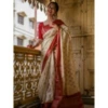 Generic Women's Soft Lichi Silk Printed Saree With Unstitched Blouse 5.5Mtr (White)