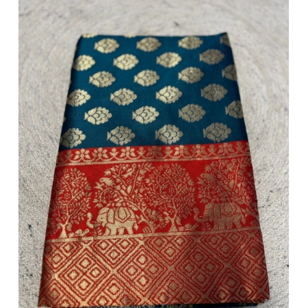 Generic Women's Jacquard Printed Saree With Unstitched Blouse 5.5Mtr (Teal)