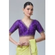 Generic Women's Banarasi Silk Sequence V Neck Non Padded Blouse (Purple 38 Ready (Alterable up to 42)