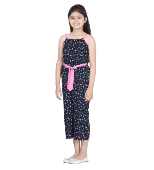 Generic Girl's Rayon Flamingo Print Sleeveless Jumpsuit (Black-Pink) Generic Girl's Rayon Flamingo Print Sleeveless Jumpsuit (Black-Pink)
