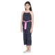 Generic Girl's Rayon Flamingo Print Sleeveless Jumpsuit (Black-Pink)