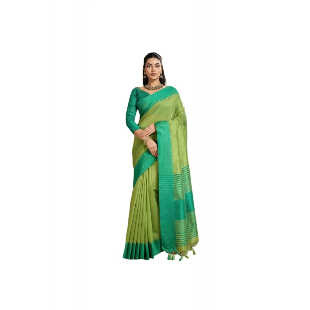 Generic Women's Raw_Silk Woven Saree With Unstitched Blouse 5.5Mtr (Parrot_Green)