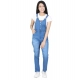 Generic Girl's Denim Solid Buttoned Dungaree (Blue)