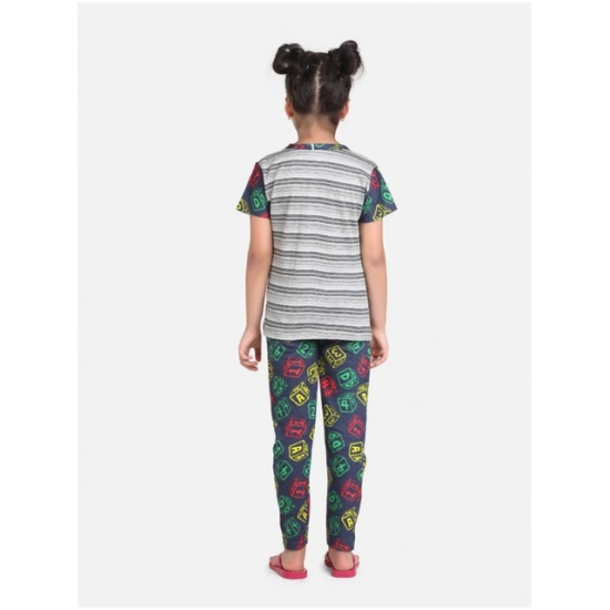 Generic Girl's Cotton Hosiery Printed Night Suit Set (Grey-Green) Generic Girl's Cotton Hosiery Printed Night Suit Set (Grey-Green)